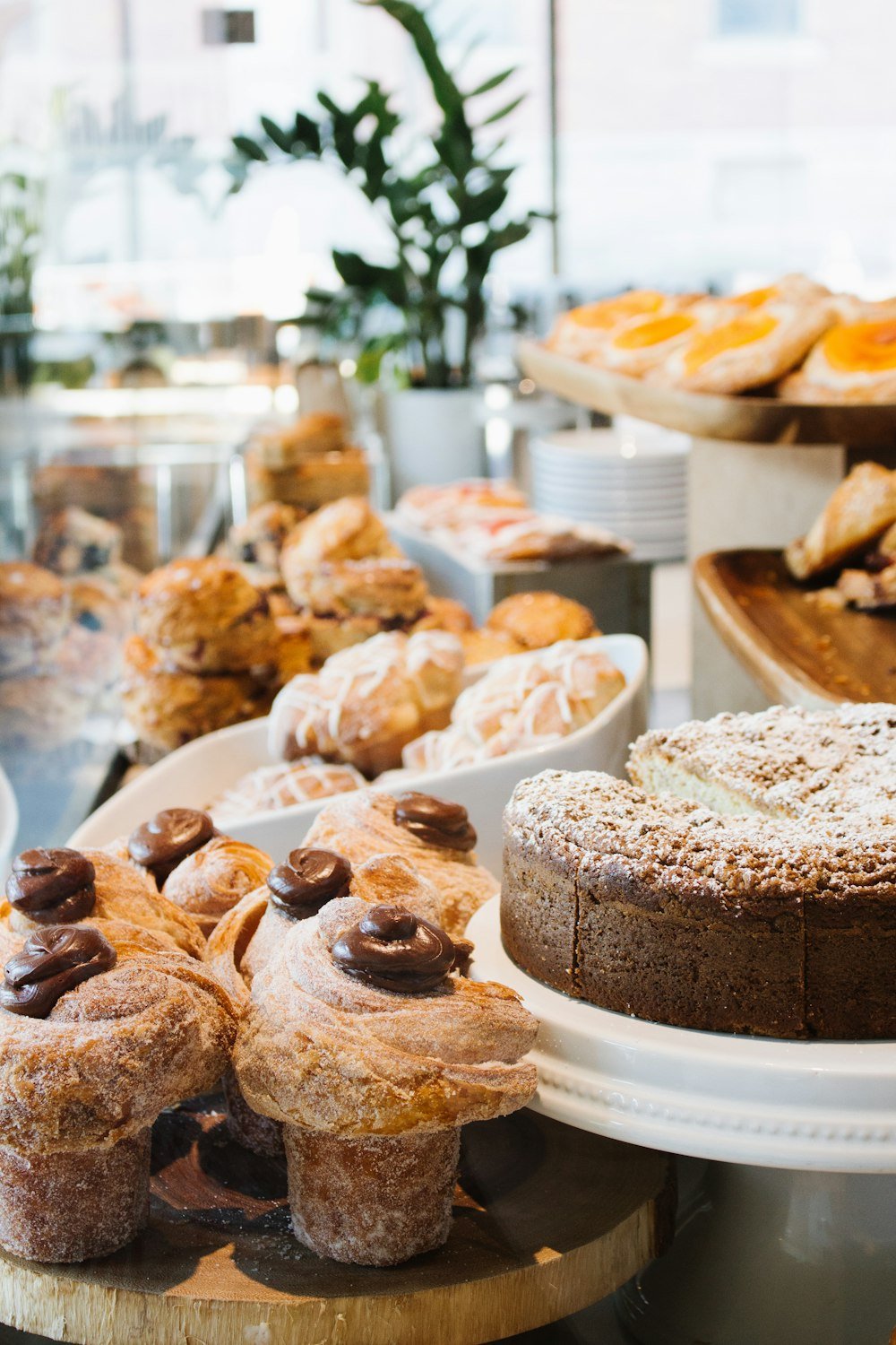 A bakery counter full of fresh pastries
